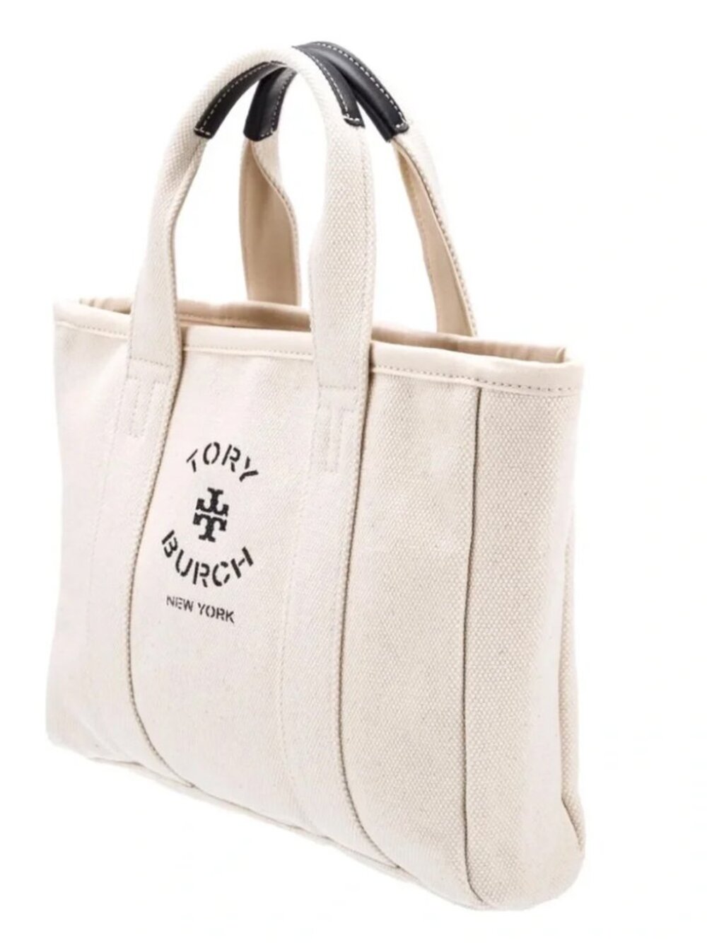 New Tory Burch Mini Mercer Leather Handle Canvas Tote Handbag